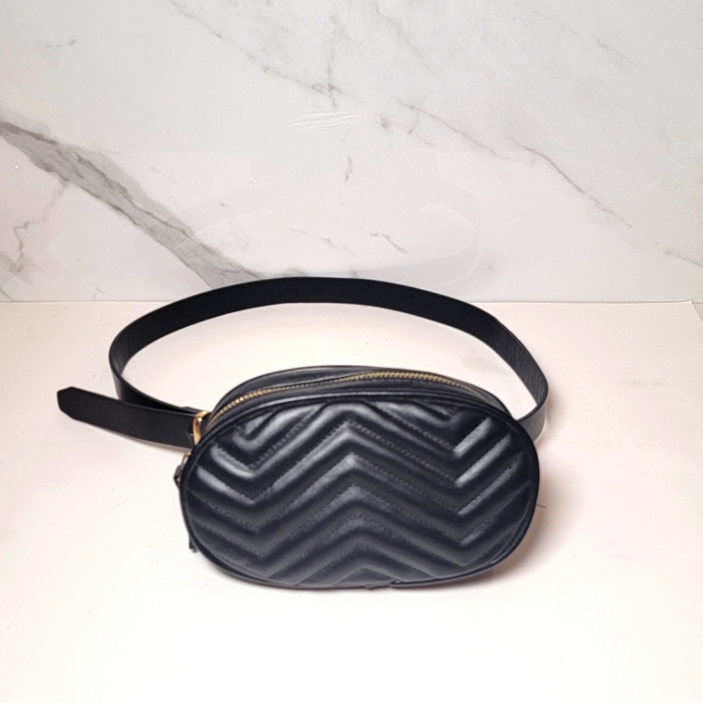 Shein | Black Faux Leather quilted pattern fanny pack bucket closure